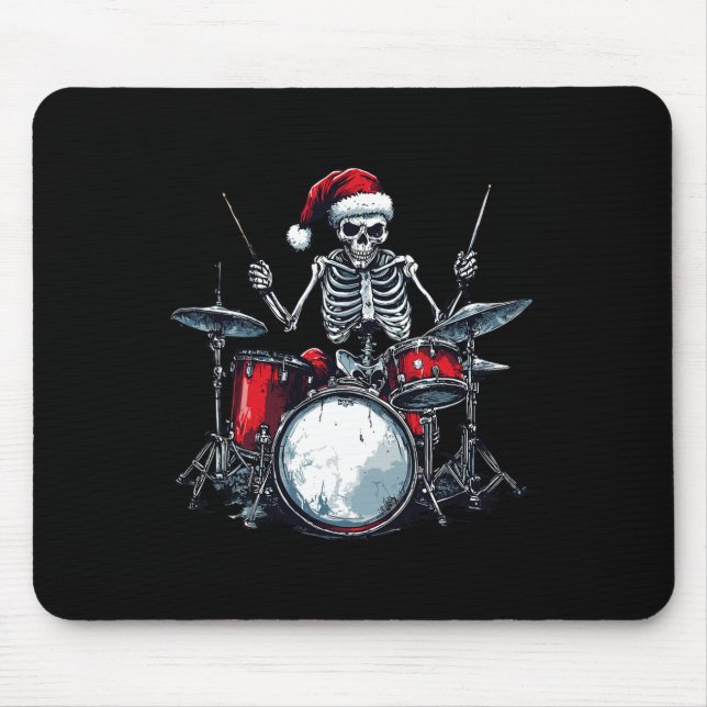 Mousepad Papais noeis Skeleton Tocando Drummer Percussionis (Frente)