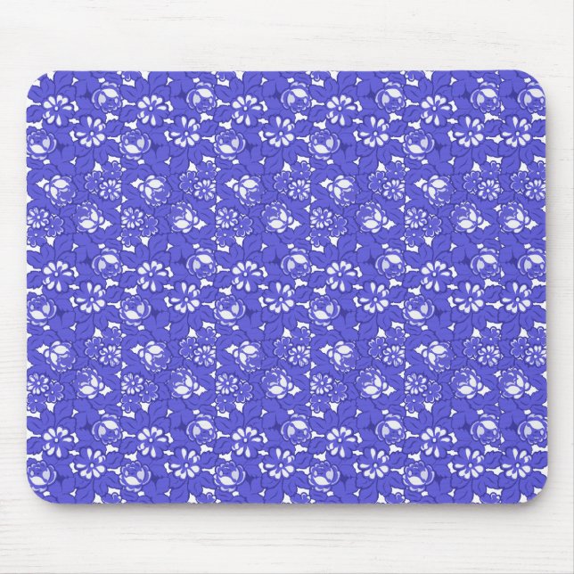 Mousepad Papel de parede Barroco - Padrão de Flor Azul (Frente)