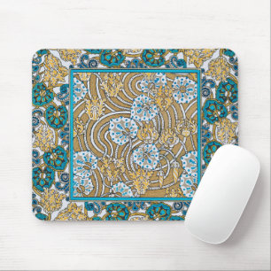 Mousepad papel de parede de flores azul-de-art-nouveau