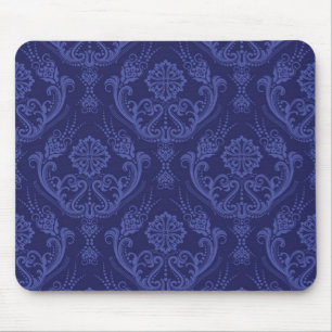 Mousepad Papel de parede floral azul luxuoso do damasco