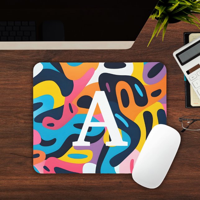 Mousepad Papel de Rato Monogramado com Padrão Abstrato Colo (Colorful Abstract Pattern Monogrammed Mousepad
)