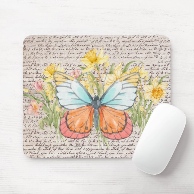 Mousepad Papel kraft moderno e elegante com fundo botânico (Com mouse)