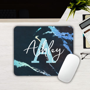 Mousepad Papel tim marmore azul personalizado monograma mou