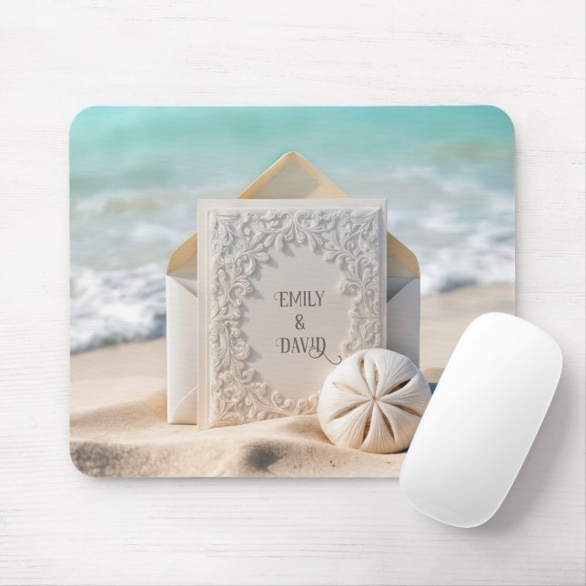 Mousepad Papelaria de Casamento Com Dólar de Areia da Praia (Com mouse)