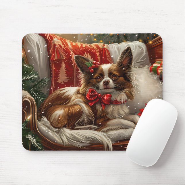 Mousepad Papillon Cão Natal Festivo (Com mouse)