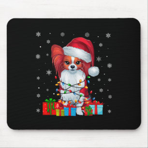 Mousepad Papillon Dog Ugly Xmas Luzes Papais noeis Papillon