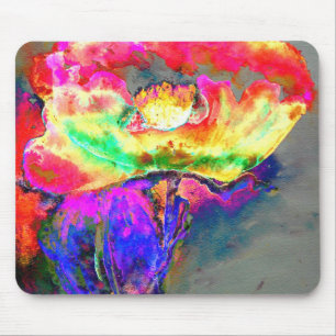 Mousepad Papoila-flor-rosa-amarela-abstrato elegante