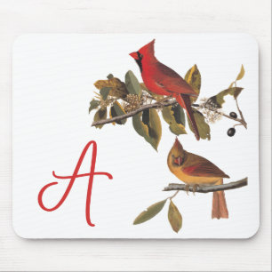 Mousepad Par cardeal de Audubon em Árvore de Amêndoa Selvag