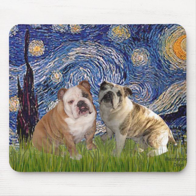 Mousepad Par de Bulldog Inglês 2 - Noite Estrelada (Frente)