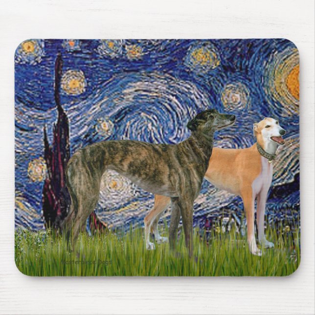 Mousepad Par de Galgos - Noite Estrelada (Frente)