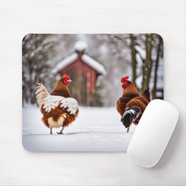 Mousepad Par de Galinhas na Neve (Com mouse)