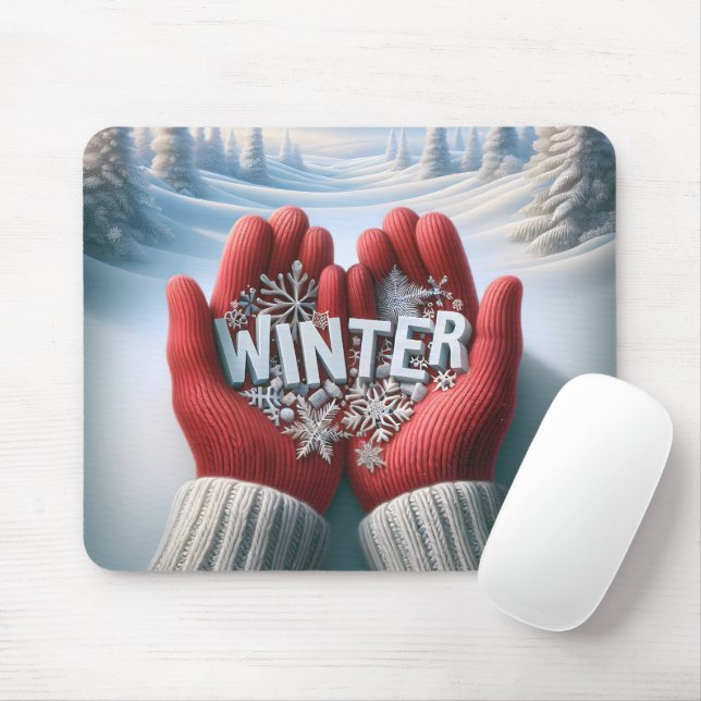 Mousepad Par de luvas de inverno com cena de neve (Com mouse)