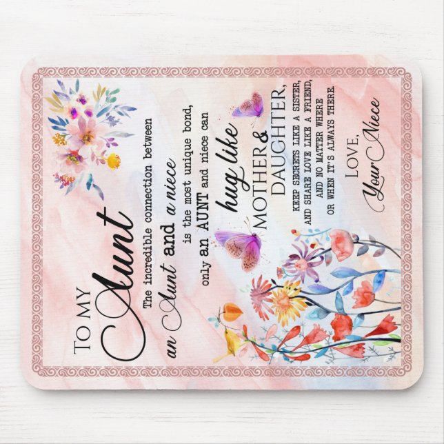 Mousepad Para Minha Tia Presente, Borboleta Presente Da sob (Frente)