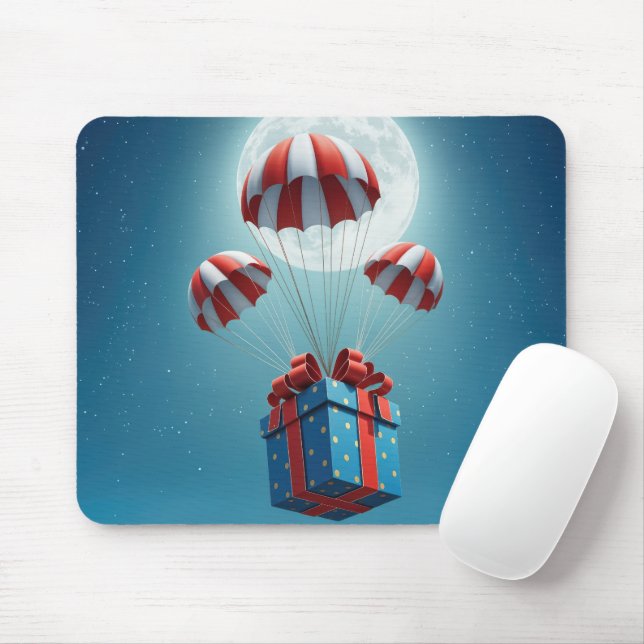 Mousepad Paraquedas entregando presente de Natal (Com mouse)
