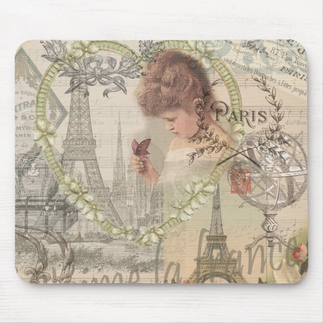 Mousepad Paris França Garota Bonita Suave Torre Eiffel (Frente)