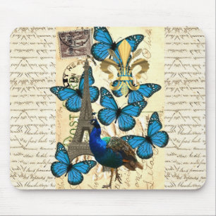 Mousepad Paris, pavão e borboletas