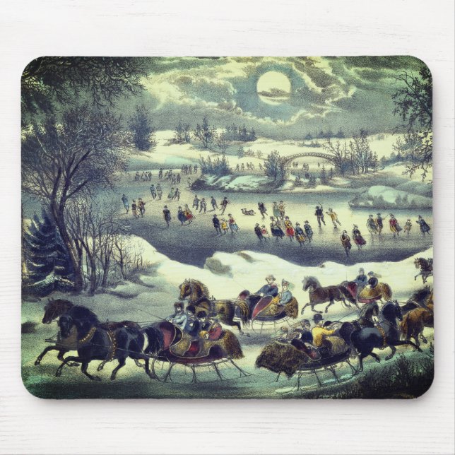 Mousepad Parque Central de Currier & Ives no inverno (Frente)