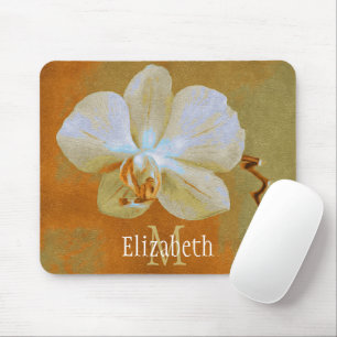 Mousepad Parte traseira dourada do verde da orquídea branc