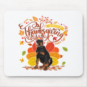 Mousepad Partido de Ação de Graças do Doberman Dog Turkey