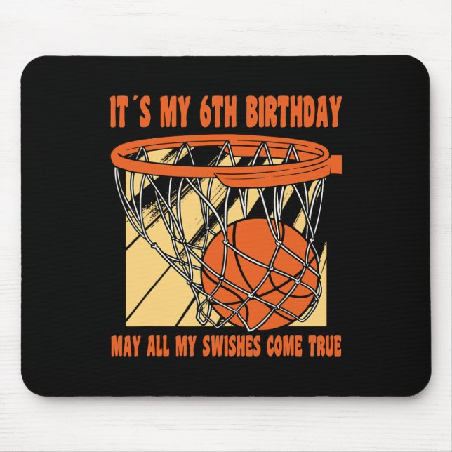 Mousepad Parto de 4 anos Feliz 6 de Aniversário de Basquete (Frente)