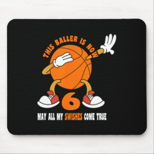 Mousepad Parto de 4 anos Feliz 6 de Aniversário de Basquete