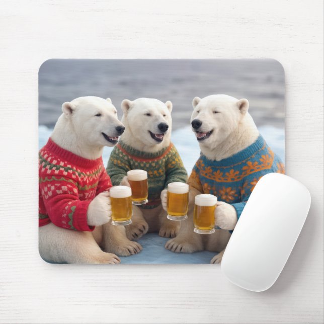 Mousepad Party Polar Bears Wearing Christmas Ugly Sweaters (Com mouse)
