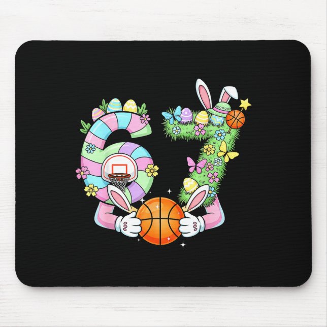 Mousepad Páscoa 6 7 Meme Seis Sete Coelho Fofo Basquetebol  (Frente)