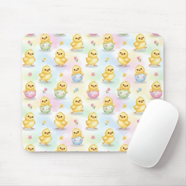 Mousepad Páscoa Aquarela de Frango Bebê Fofo (Com mouse)