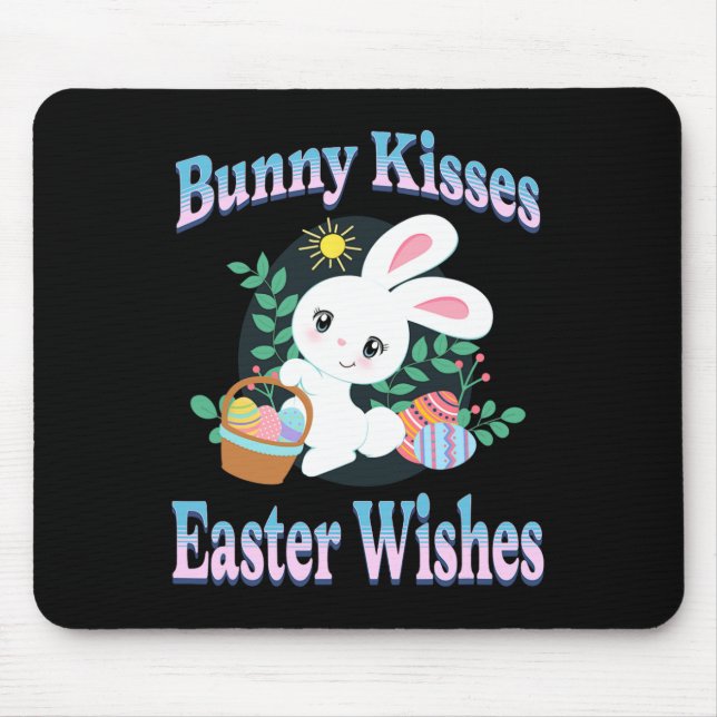 Mousepad Páscoa Bunny Kisses Deseja Ovos Bonitos De Páscoa (Frente)