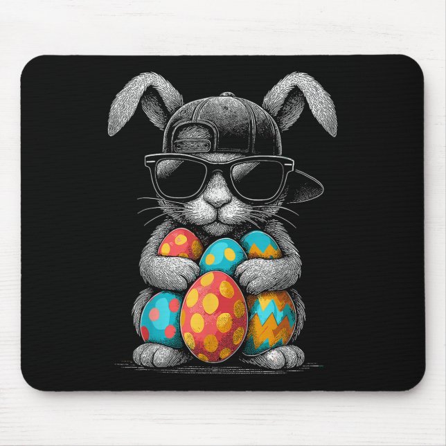 Mousepad Páscoa Dia Coelhinho Com Óculos Legal Rabino (Frente)