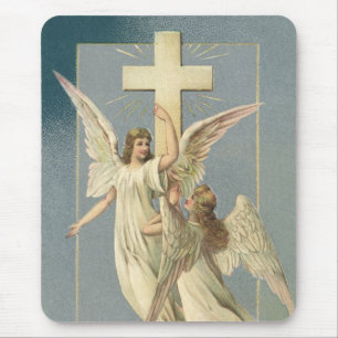 Mousepad Páscoa do vintage, anjos do Victorian com uma cru