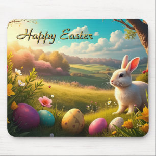Mousepad Páscoa Feliz numa Paisagem de Primavera