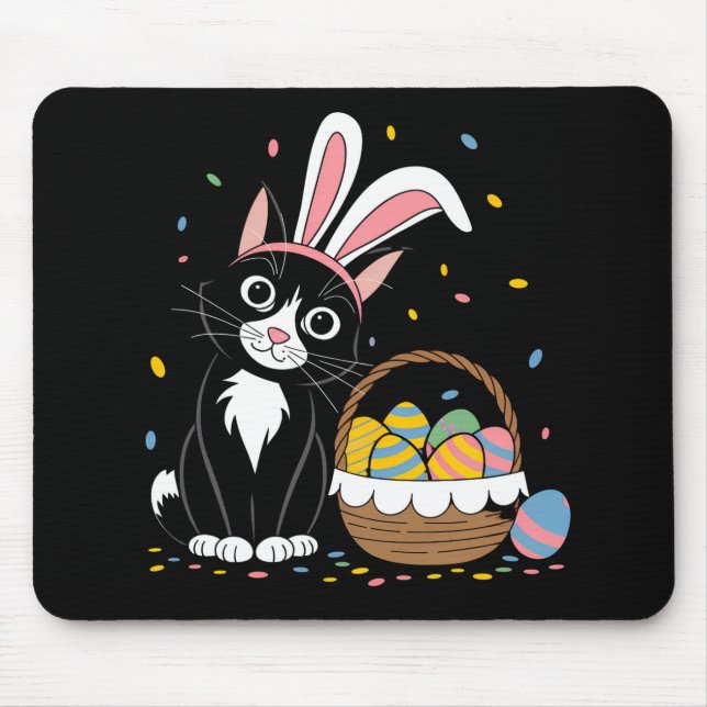 Mousepad Páscoa Negra Gato Tuxedo Rabbit Coelho Ovos (Frente)