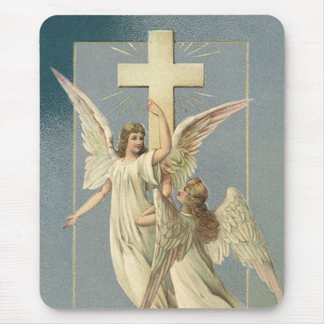 Mousepad Páscoa Vintage, Anjos Vitorianos com Cruz (Frente)