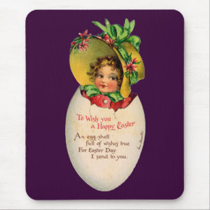 Mousepad Páscoa Vitoriana, Garota Antiga com Touca em Ovo
