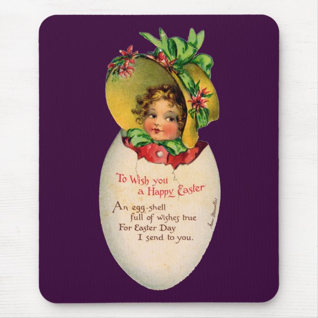 Mousepad Páscoa Vitoriana, Garota Antiga com Touca em Ovo (Frente)