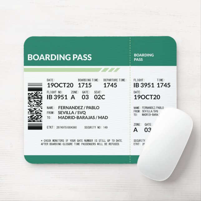 Mousepad Passagem de embarque - Verde (Com mouse)