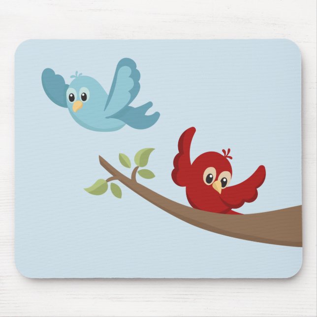Mousepad Passarinho de Desenho Animado Vermelho e Azul Fofo (Frente)