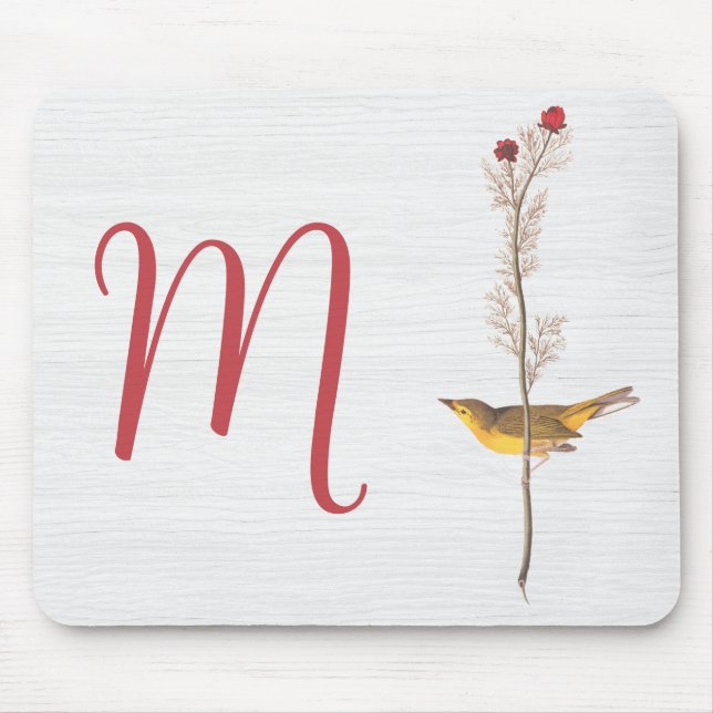 Mousepad Pássaro Amarelo de Audubon na Flor com Monograma (Frente)