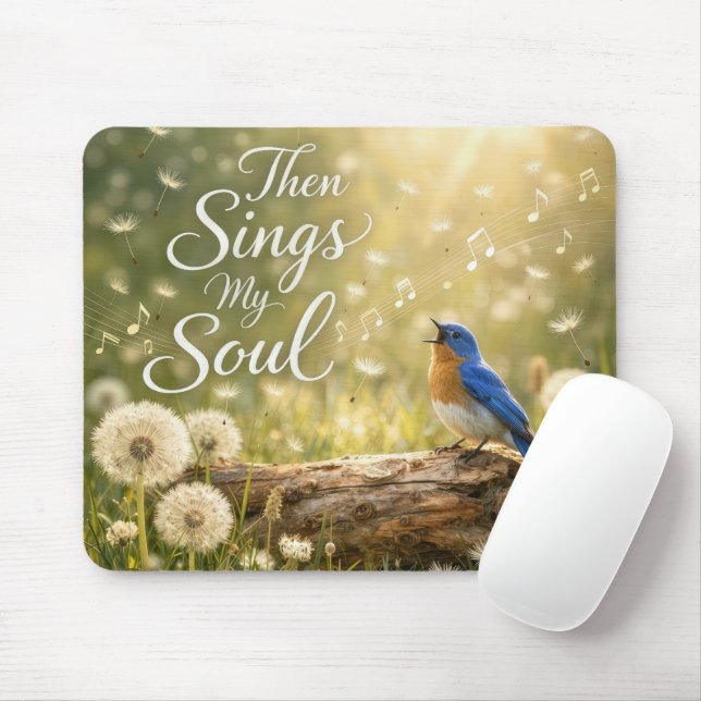 Mousepad Pássaro Azul Cantando Então Canta Minha Alma (Com mouse)
