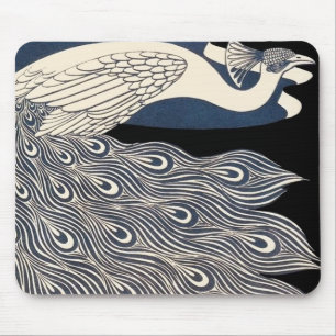 Mousepad pássaro azul de ilustração da safra do pavão