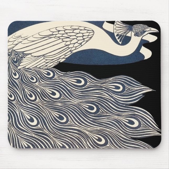 Mousepad pássaro azul de ilustração da safra do pavão (Frente)