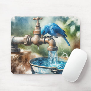 Mousepad Pássaro Azul em uma Torneira Velha