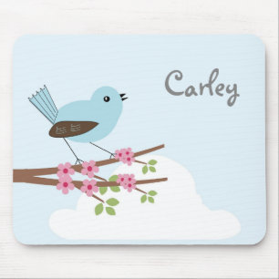 Mousepad Pássaro azul-esbranquiçado na árvore do lossom per