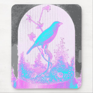 Mousepad Pássaro Azul Turquesa, rosa pálido, roxo, preto