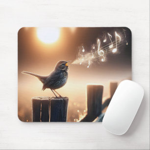Mousepad Pássaro Cantando Uma Música Em Um Fencepost