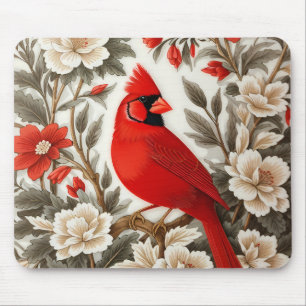 Mousepad Pássaro Cardinal do Norte Floral Bonito