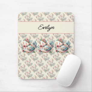 Mousepad Pássaro Folclórico Floral com Charme Pastel Boho