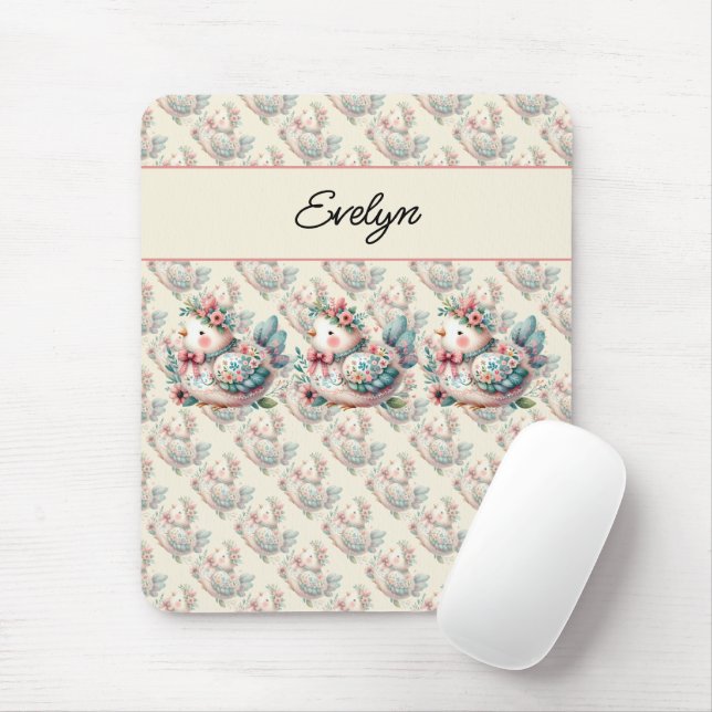 Mousepad Pássaro Folclórico Floral com Charme Pastel Boho (Com mouse)