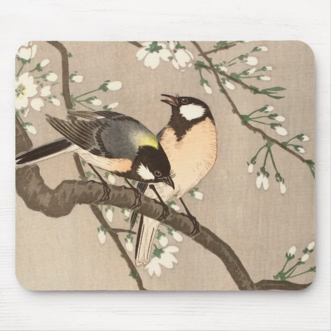 Mousepad Pássaro Japonês Asiático Ohara Koson Chapim Pássar (Frente)